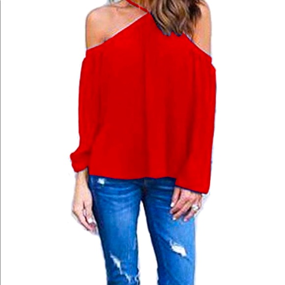 Tops - Red halter off the shoulder top